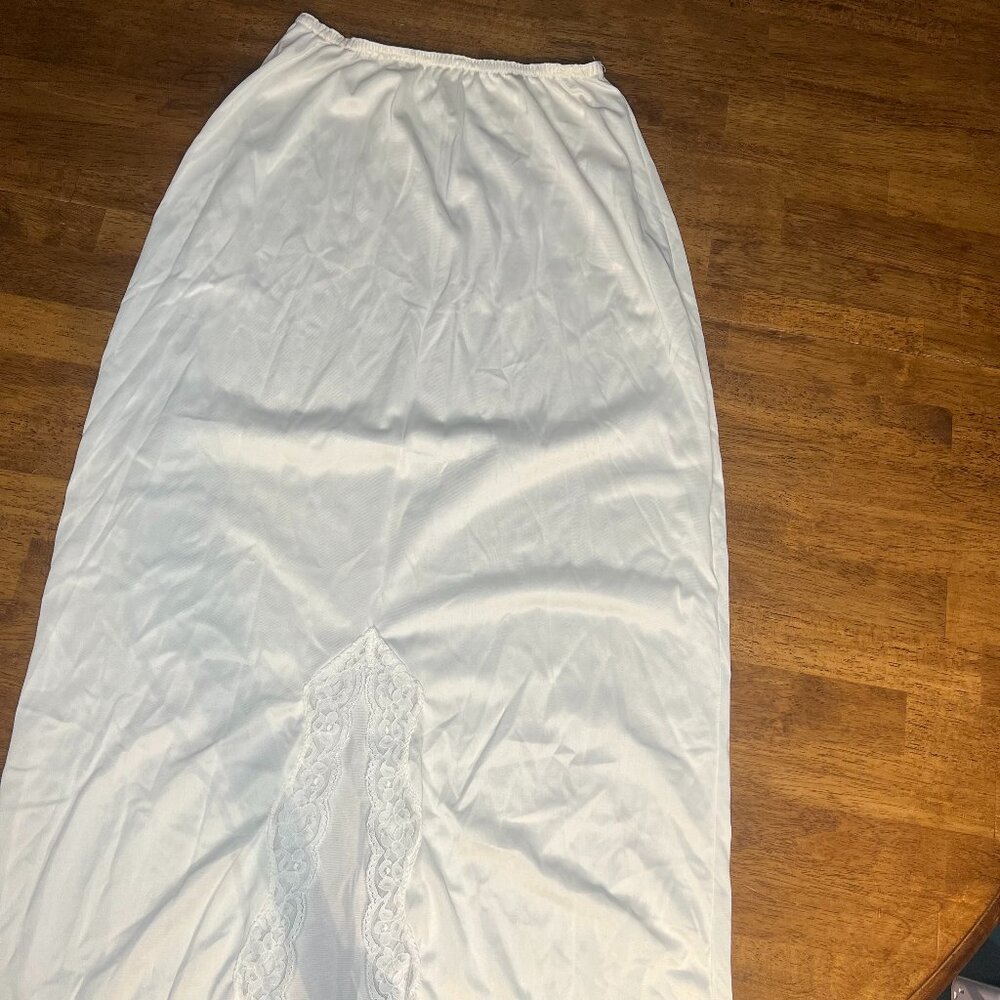 Vintage Romantic Fairy Greenco Maid White Slip with Lace Border and Slit Large